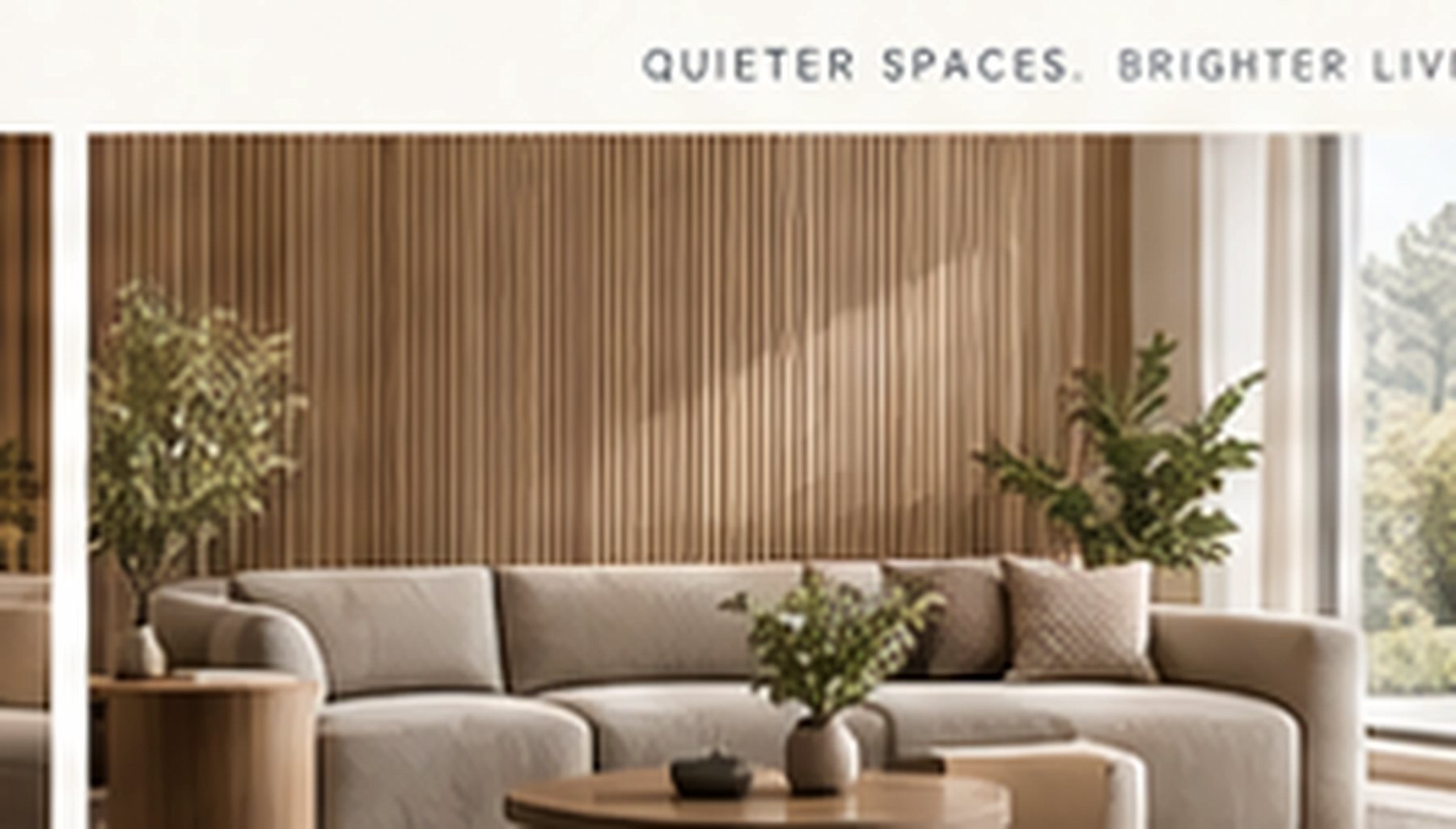 Residential living space with a slatted timber acoustic feature wall