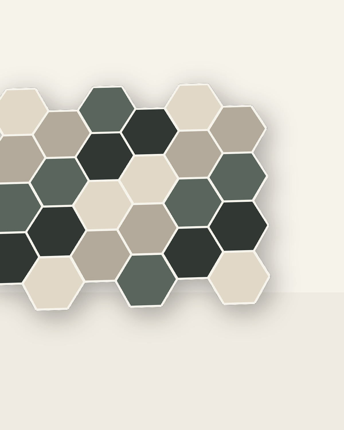 Hexagonal acoustic felt panels arranged in a honeycomb pattern